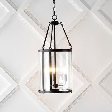 Kinsley 12" Industrial Farmhouse Iron/Glass LED Pendant - JONATHAN Y